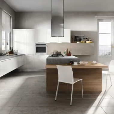 Cucina Moderna con isola Reflexa 03 in laminato con top finitura Roccia e tavolato Olmo di Home Cucine